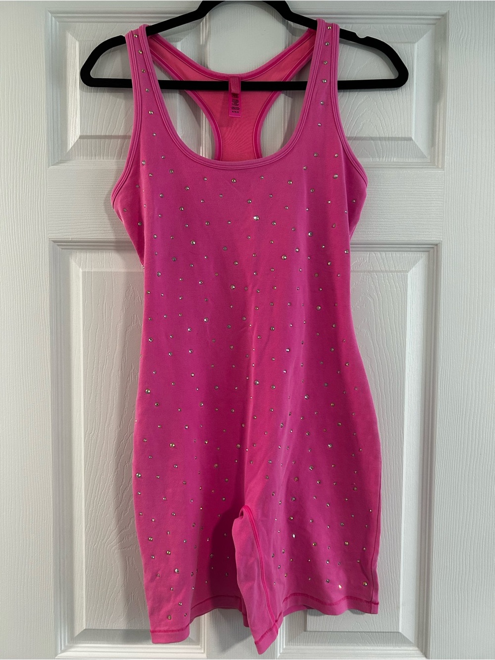 Skims Hot Pink Taffy Pink Outdoor Rhinestone One-Piece Mid Thigh Tank Romper